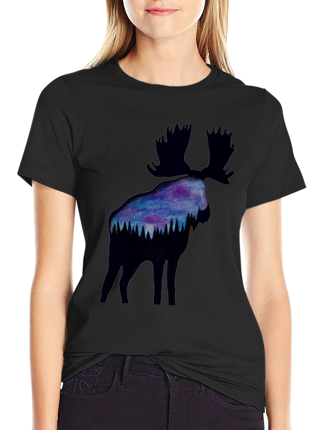 Moose Galaxy Silhouette Graphic Tee