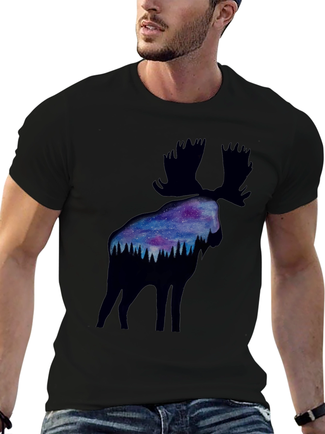Moose Galaxy Silhouette Graphic Tee