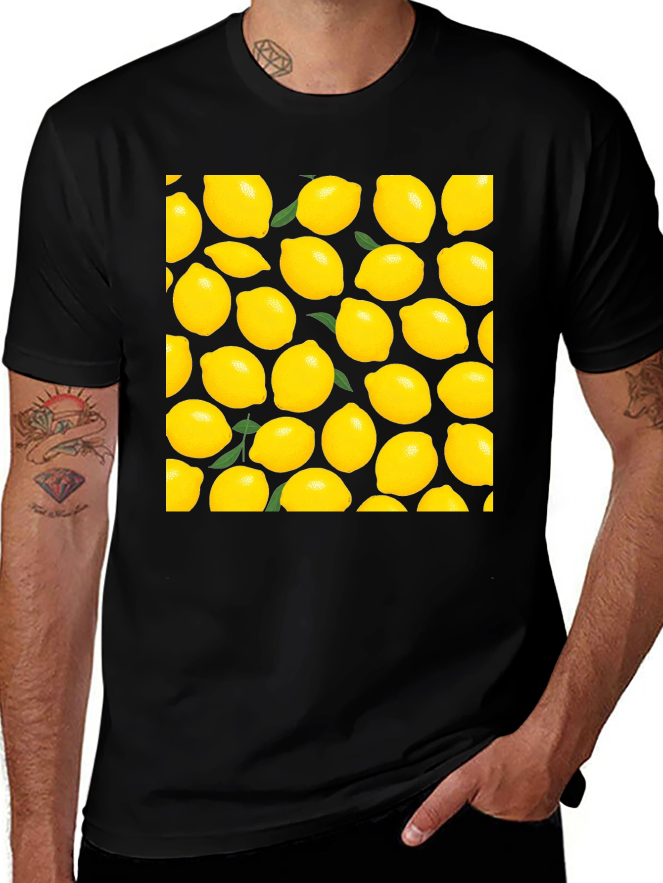 Lemon Print Black T-Shirt