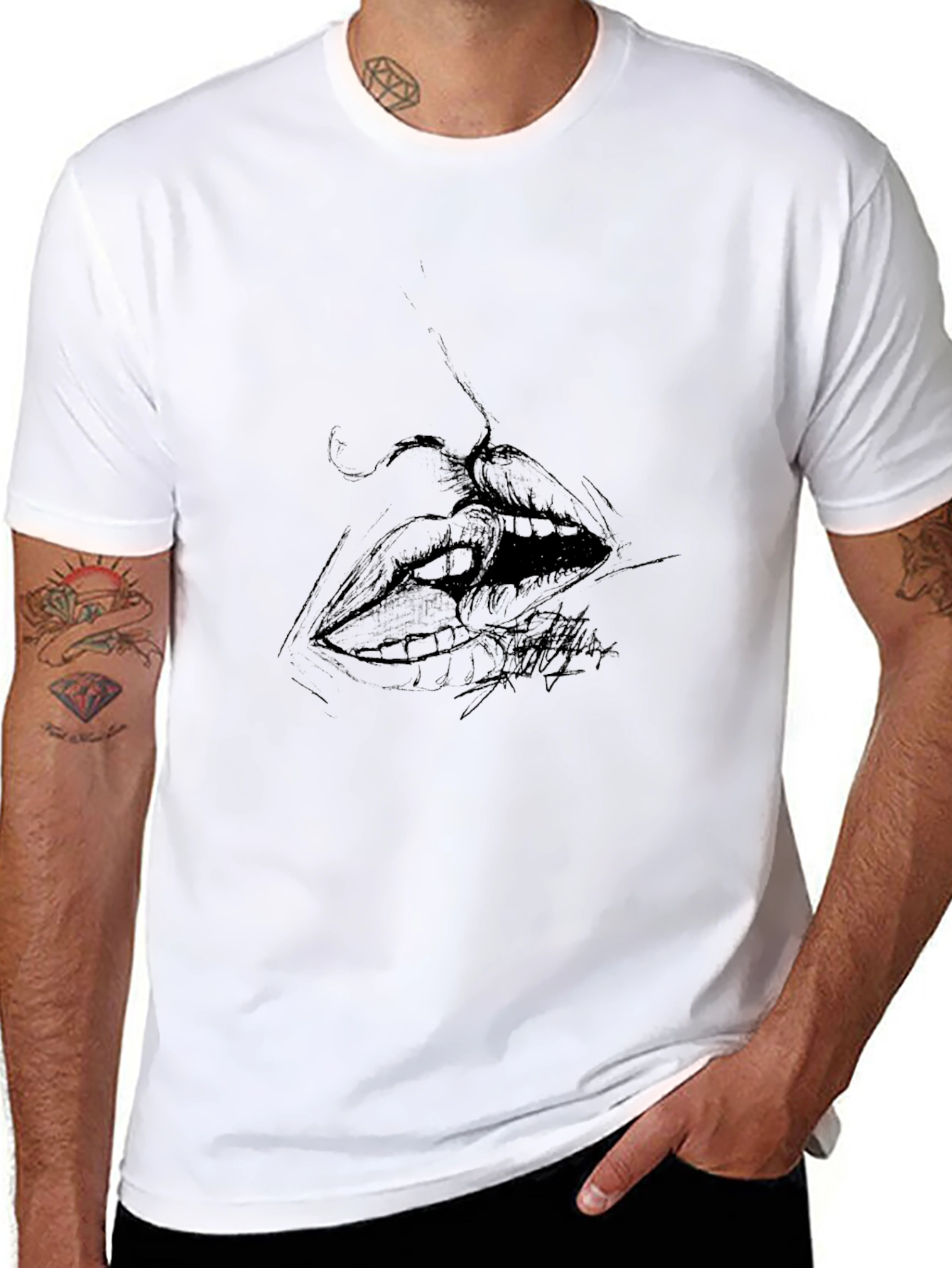Abstract Lips Graphic Black T-Shirt