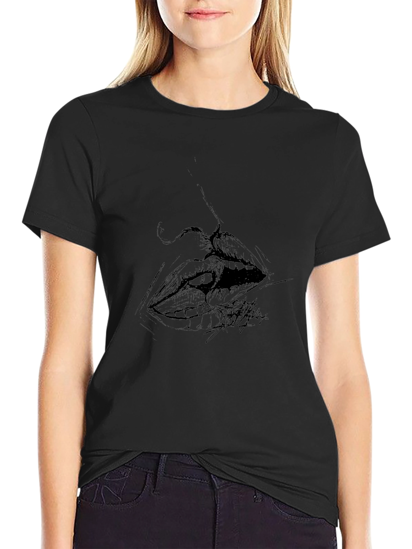 Abstract Lips Graphic Black T-Shirt