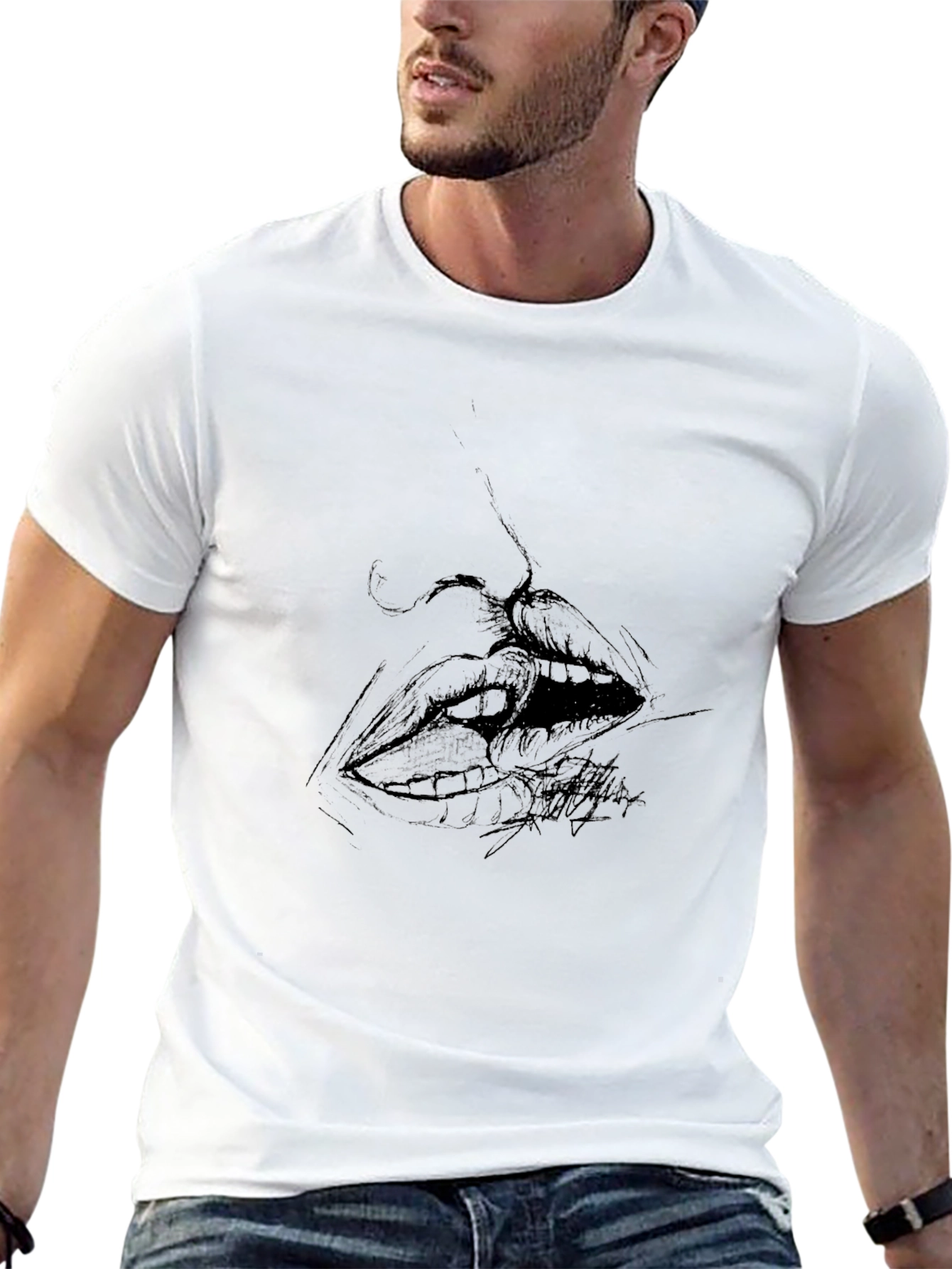 Abstract Lips Graphic Black T-Shirt