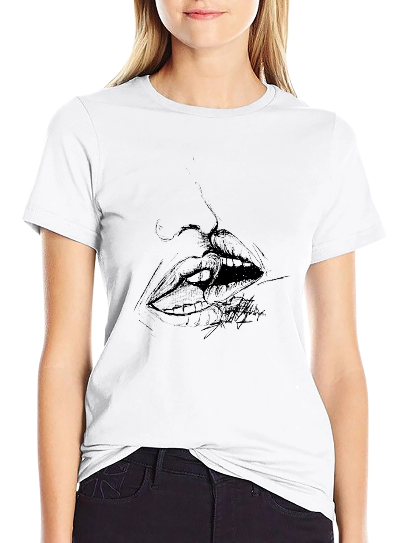Abstract Lips Graphic Black T-Shirt