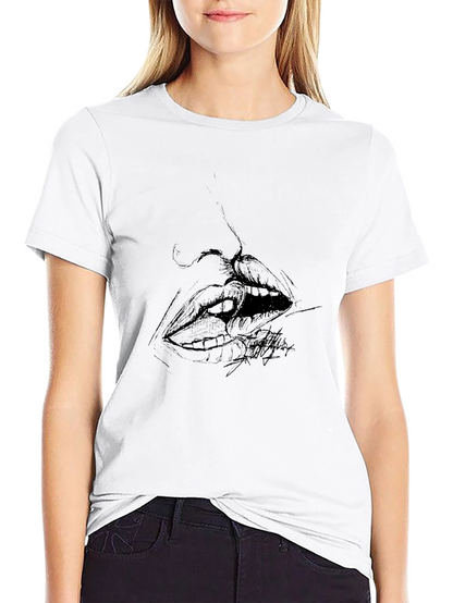 Abstract Lips Graphic Black T-Shirt
