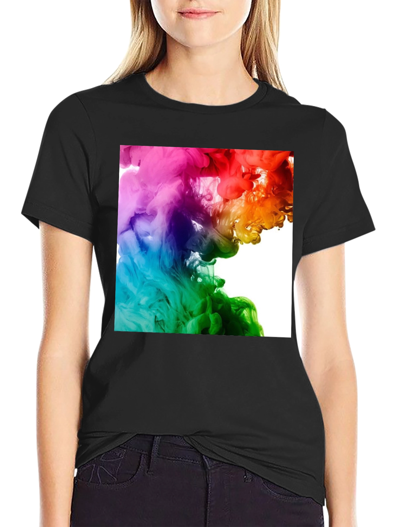 Rainbow Swirl Graphic Black T-Shirt