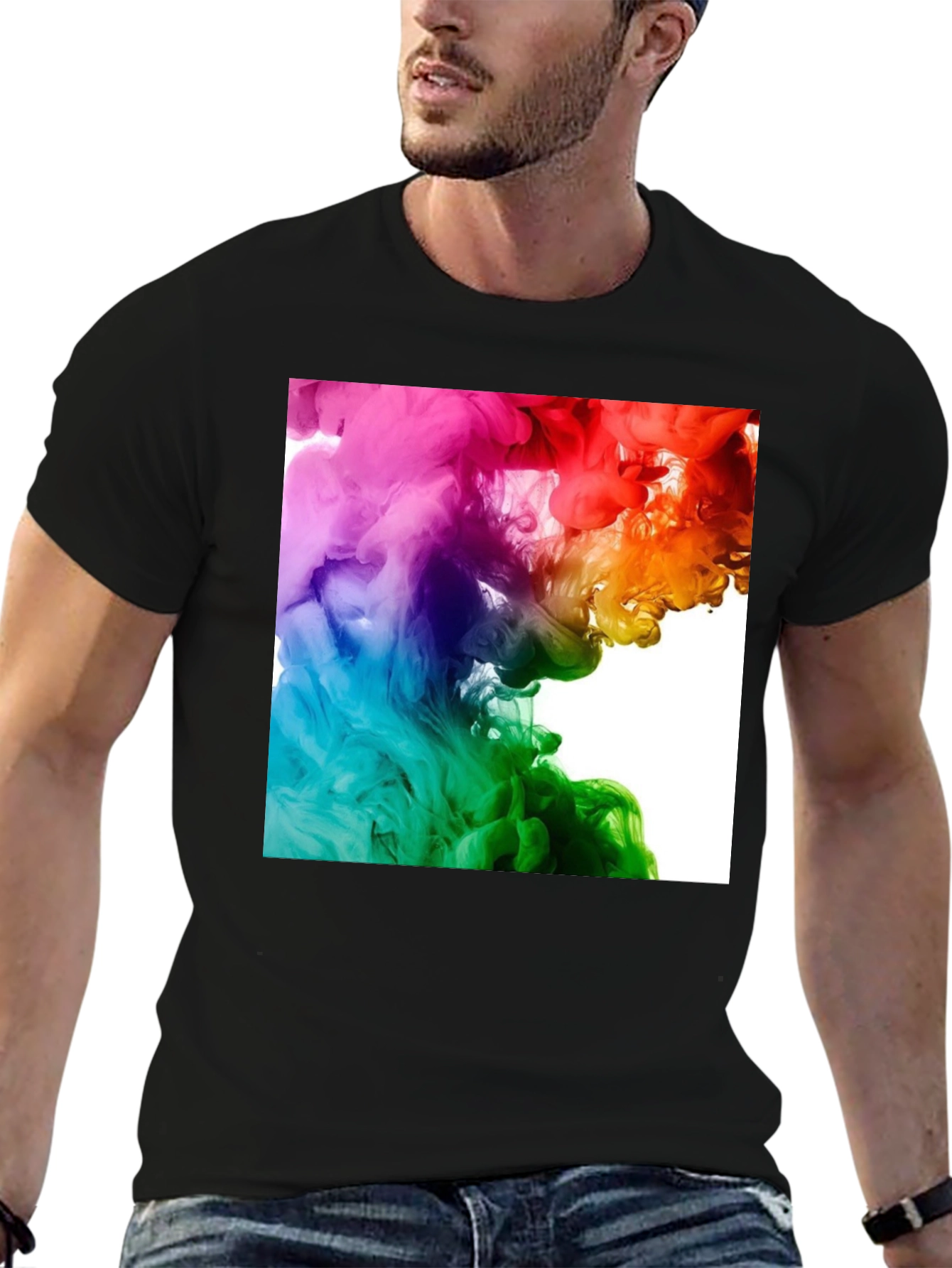 Rainbow Swirl Graphic Black T-Shirt