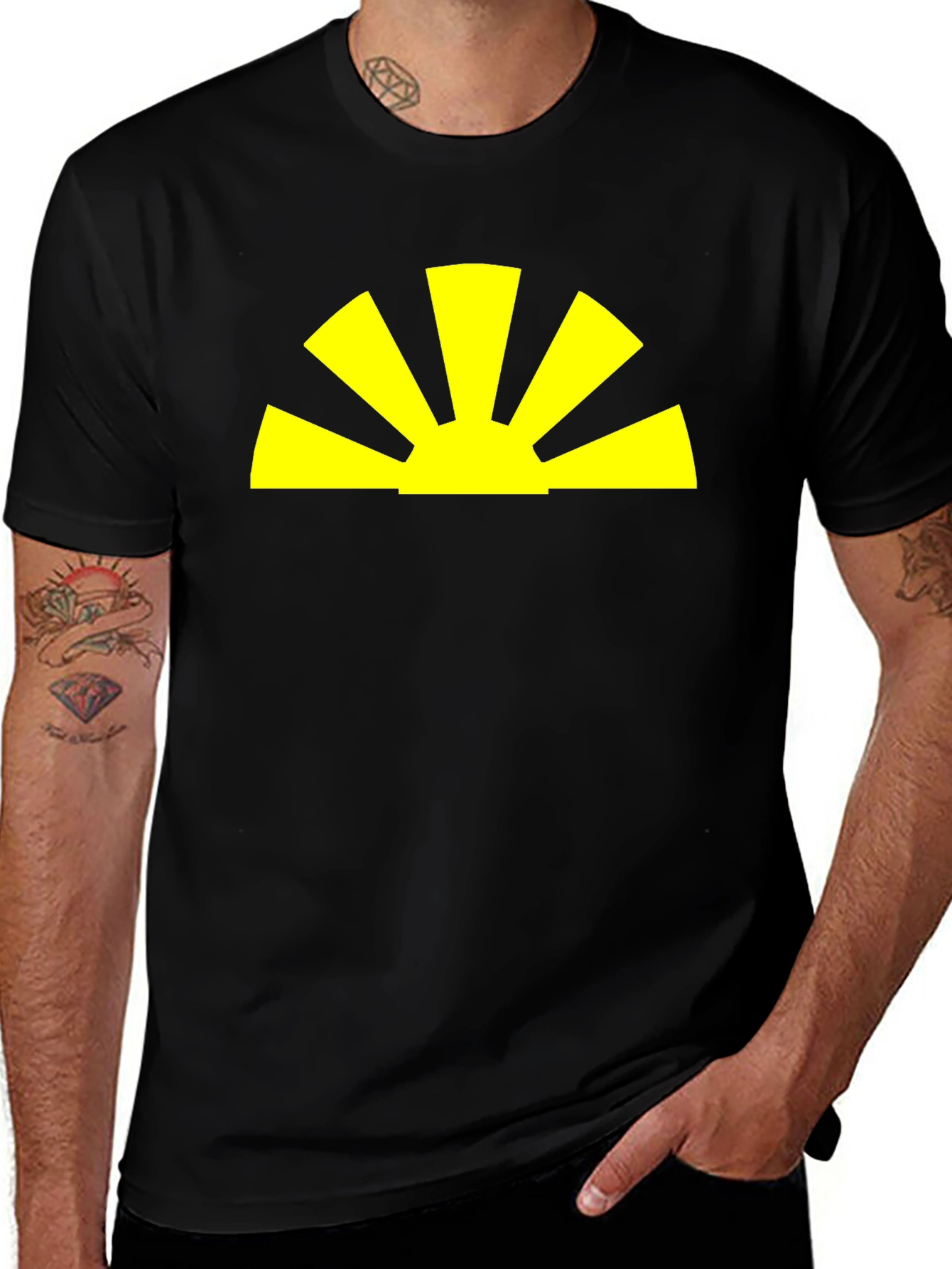 Radiant Sunrise Graphic Tee - Black Cotton Blend