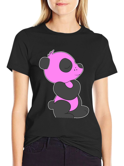 Pink Panda Graphic Black T-Shirt