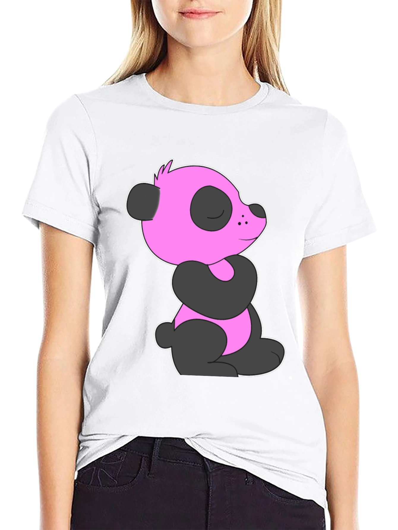 Pink Panda Graphic Black T-Shirt