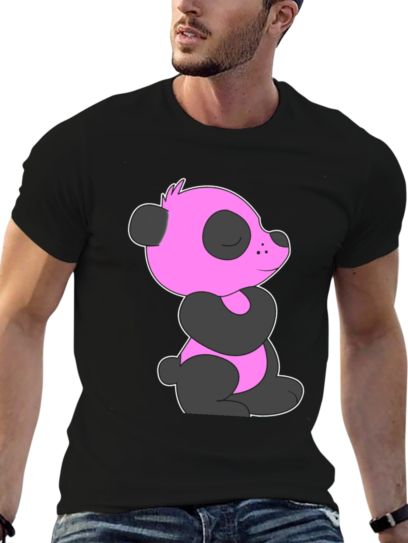 Pink Panda Graphic Black T-Shirt