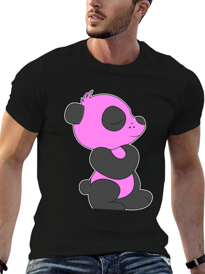 Pink Panda Graphic Black T-Shirt