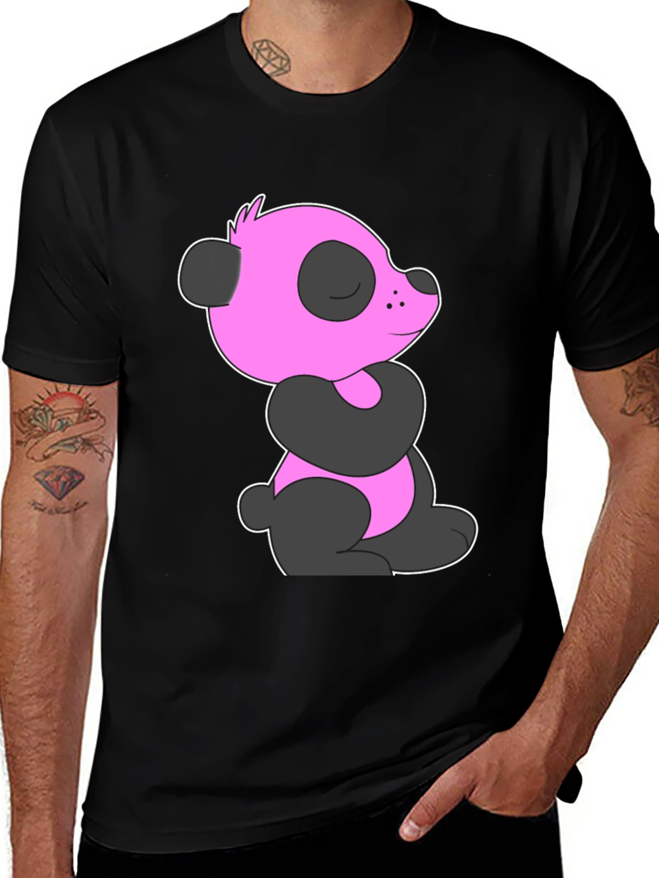 Pink Panda Graphic Black T-Shirt