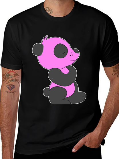 Pink Panda Graphic Black T-Shirt