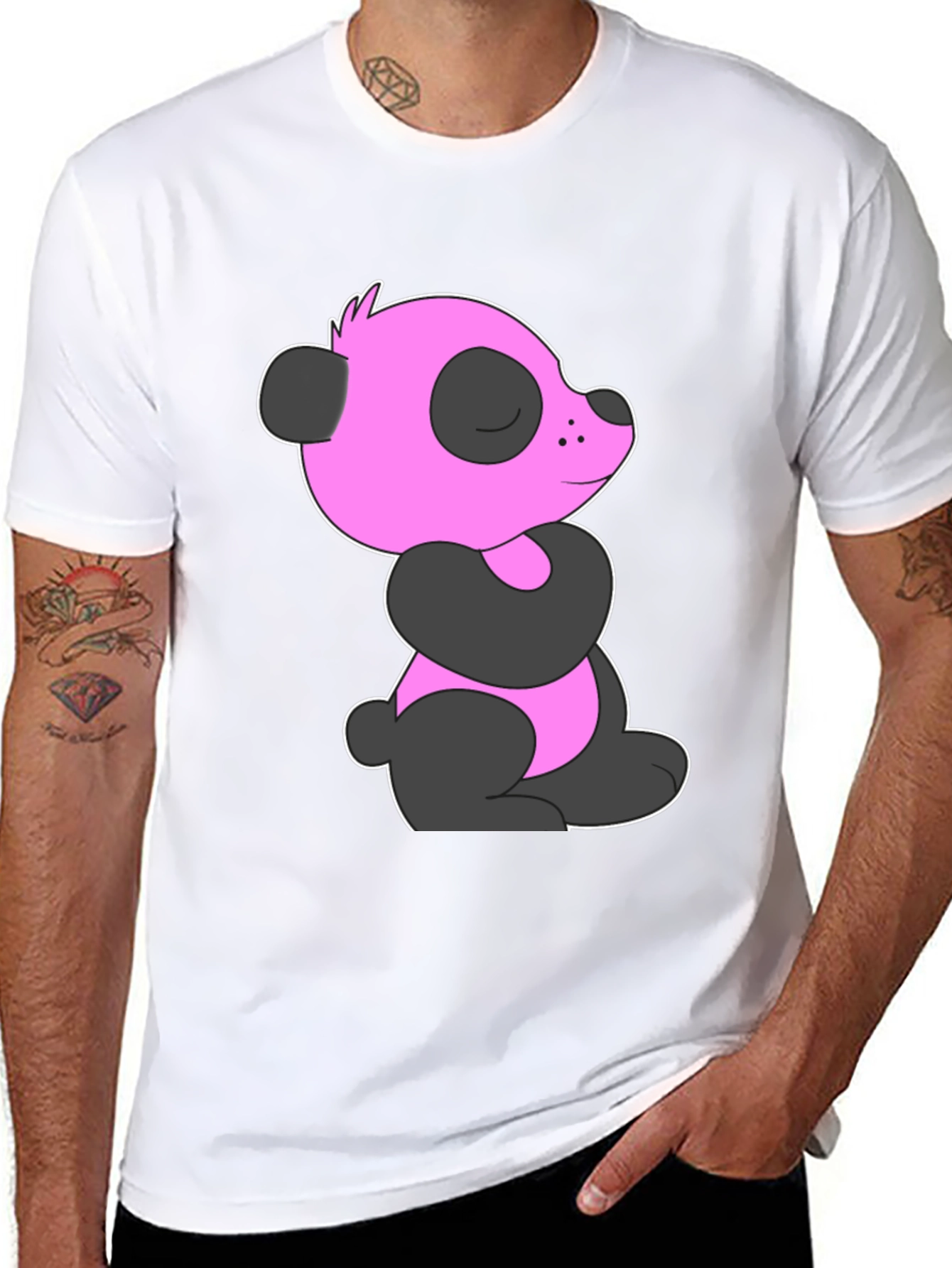 Pink Panda Graphic Black T-Shirt