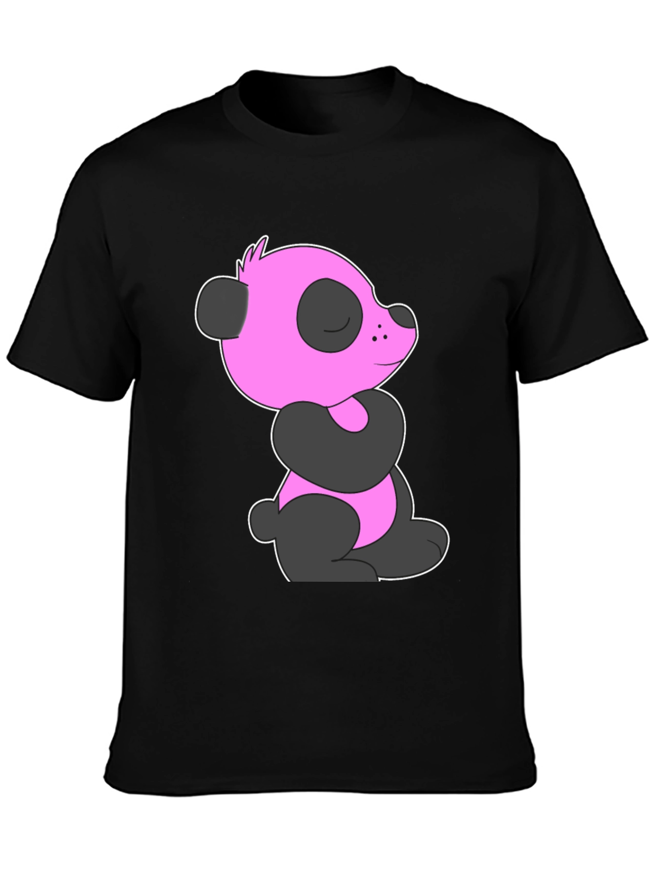 Pink Panda Graphic Black T-Shirt