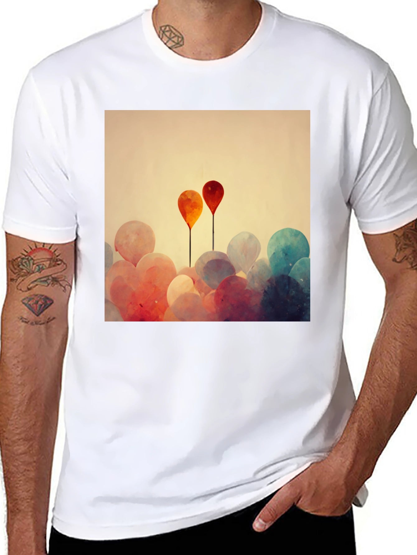 Balloon Art Graphic Tee - Modern Abstract Design