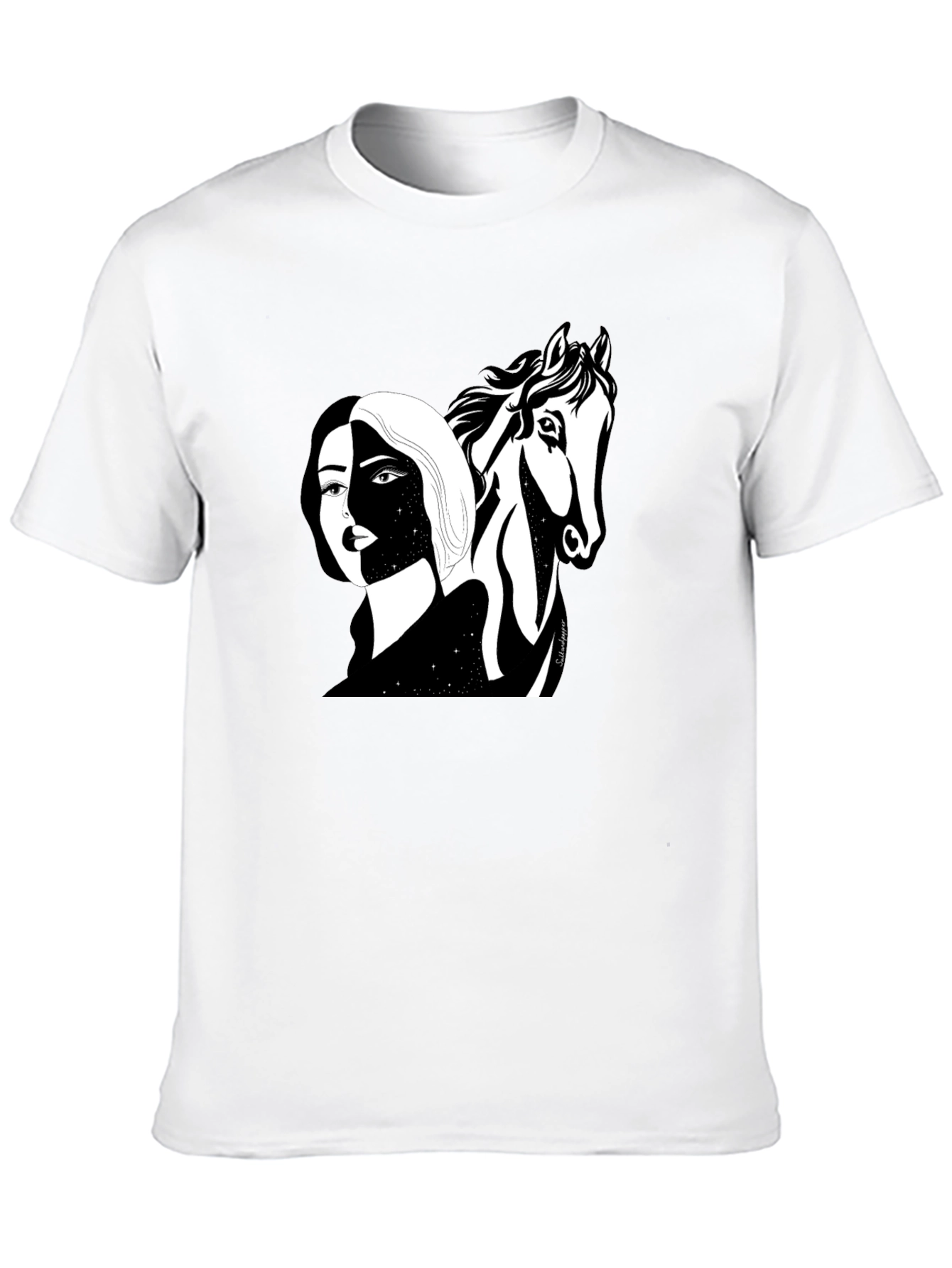 Black Graphic Tee - Woman & Horse Print