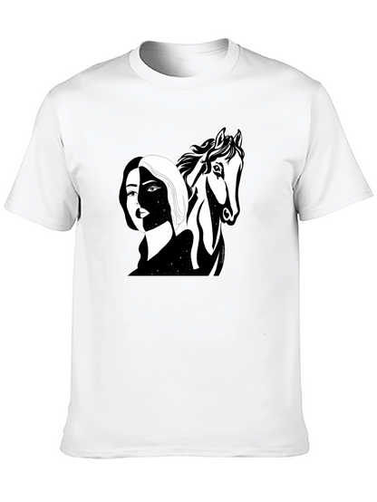 Black Graphic Tee - Woman & Horse Print
