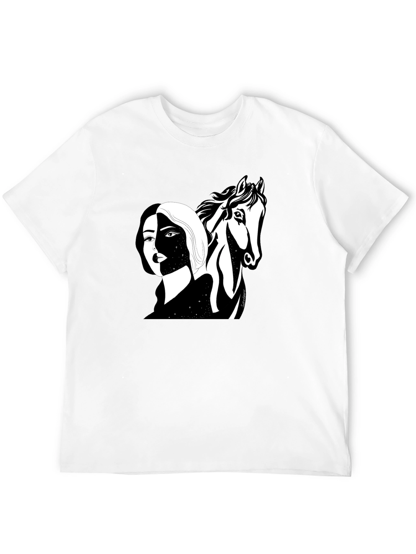 Black Graphic Tee - Woman & Horse Print