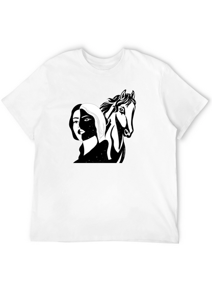 Black Graphic Tee - Woman & Horse Print