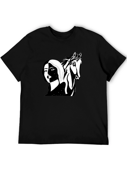 Black Graphic Tee - Woman & Horse Print
