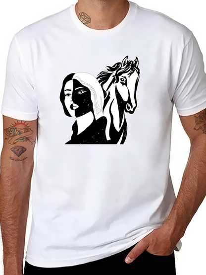 Black Graphic Tee - Woman & Horse Print