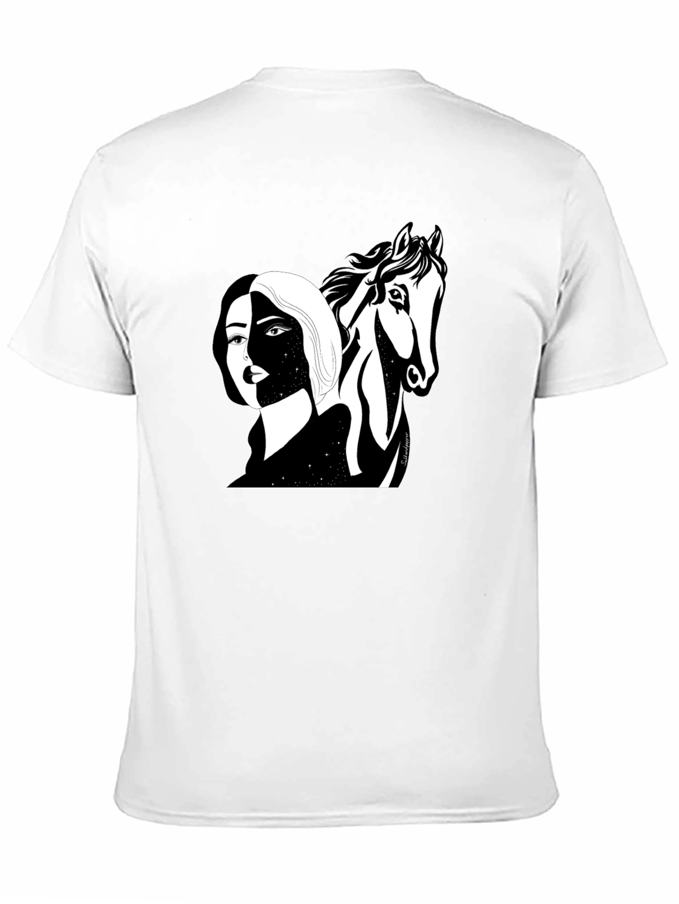 Black Graphic Tee - Woman & Horse Print