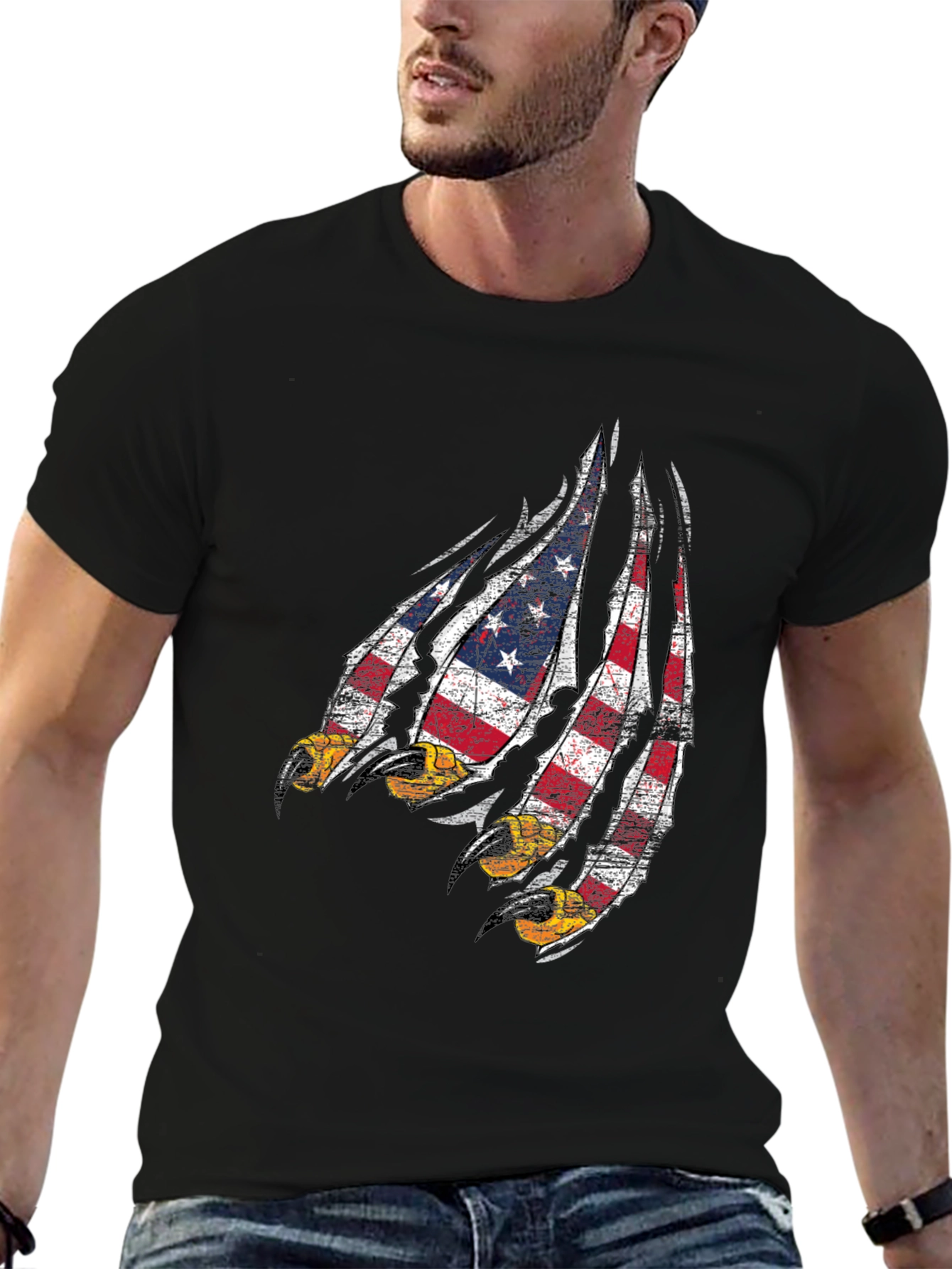 American Flag Eagle Claw Mens Black Graphic Tee