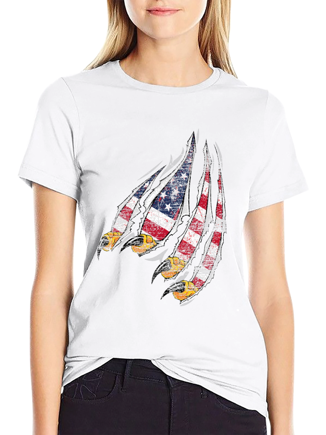 American Flag Eagle Claw Mens Black Graphic Tee