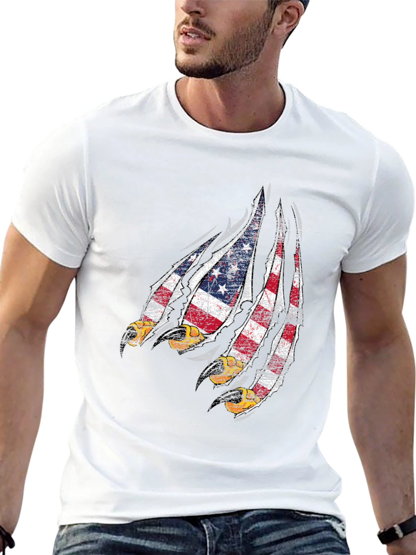 American Flag Eagle Claw Mens Black Graphic Tee