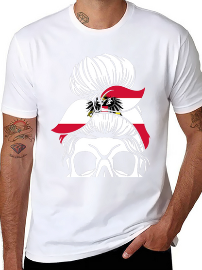 Austria Flag Messy Bun Skull T-Shirt