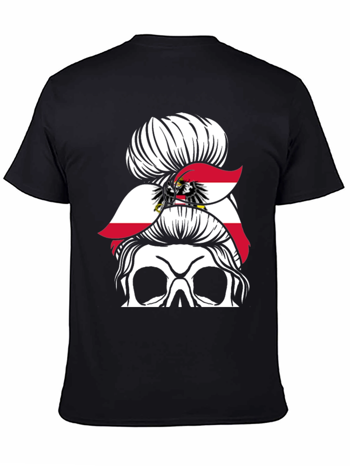 Austria Flag Messy Bun Skull T-Shirt