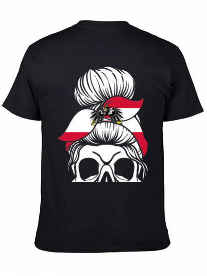 Austria Flag Messy Bun Skull T-Shirt