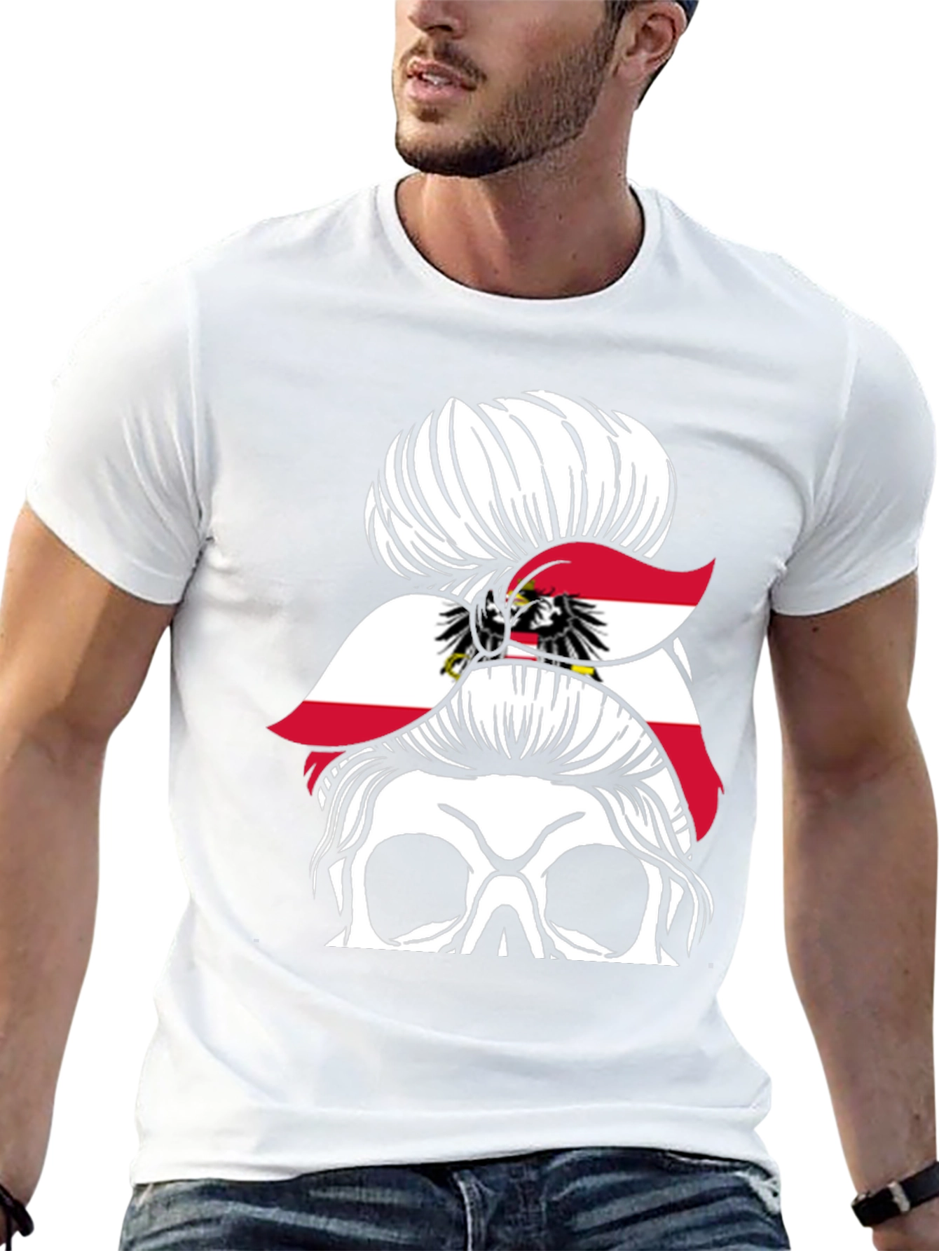 Austria Flag Messy Bun Skull T-Shirt