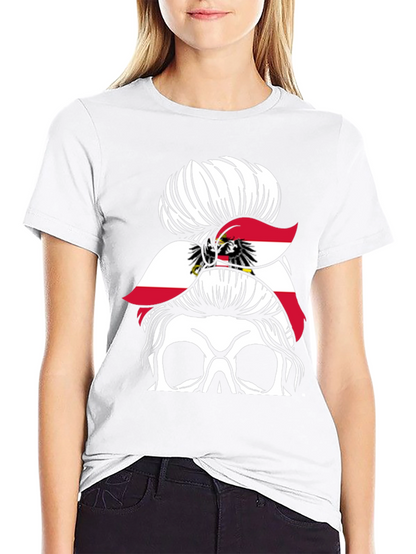 Austria Flag Messy Bun Skull T-Shirt