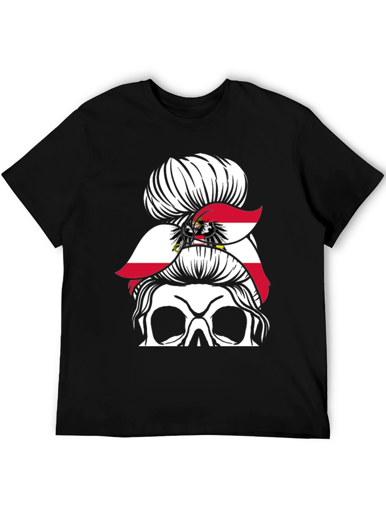 Austria Flag Messy Bun Skull T-Shirt