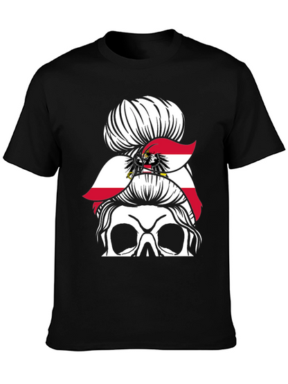 Austria Flag Messy Bun Skull T-Shirt