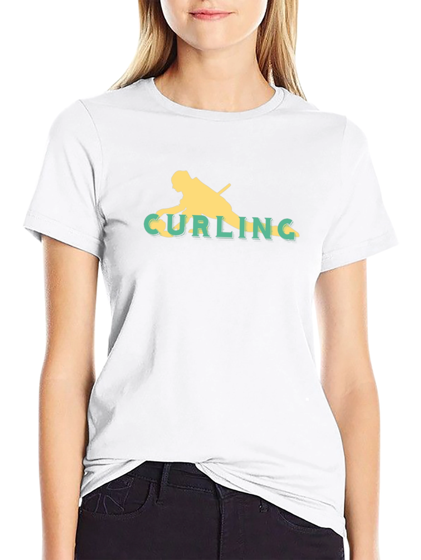 Curling Silhouette Tee - Stylish Graphic Print Shirt