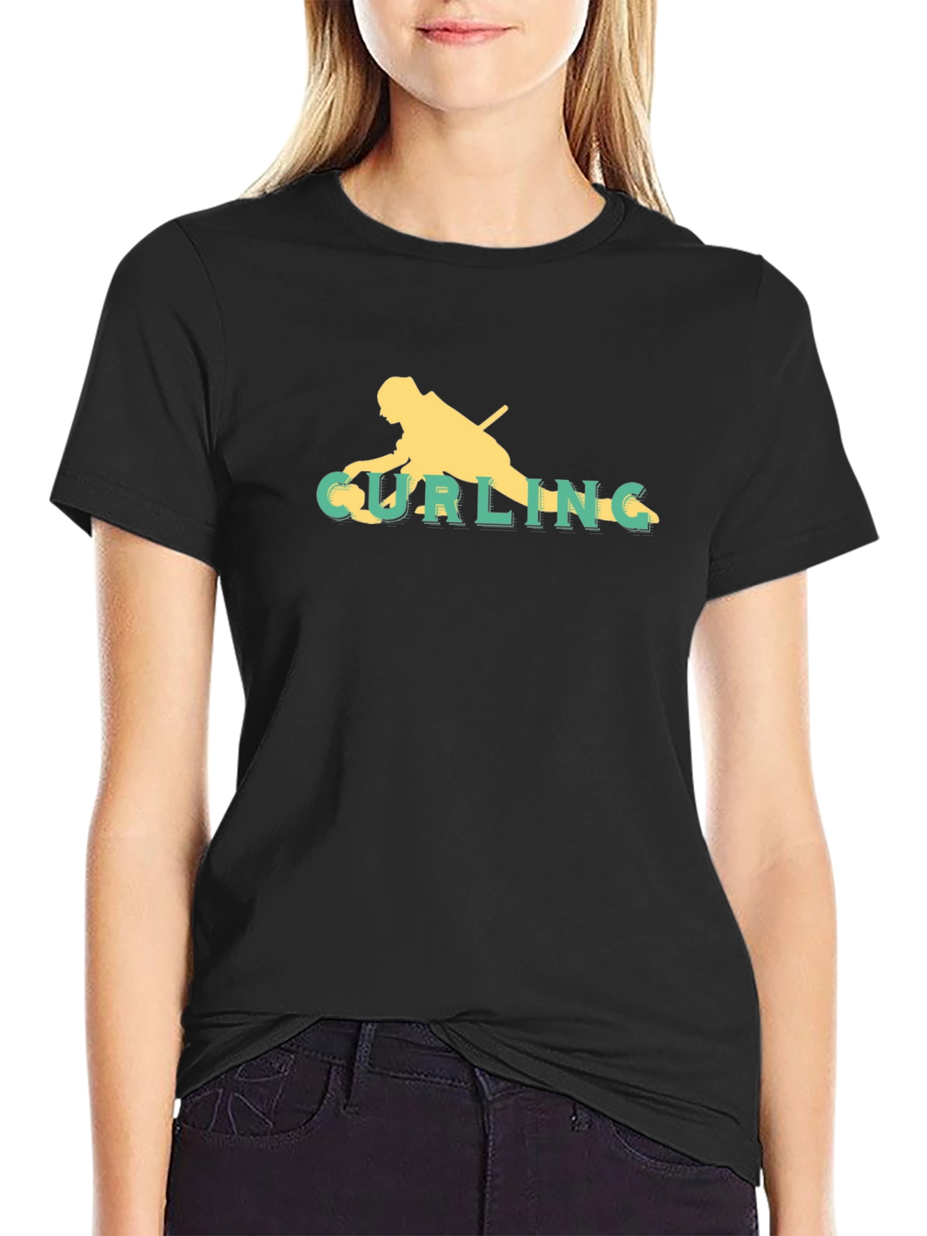 Curling Silhouette Tee - Stylish Graphic Print Shirt