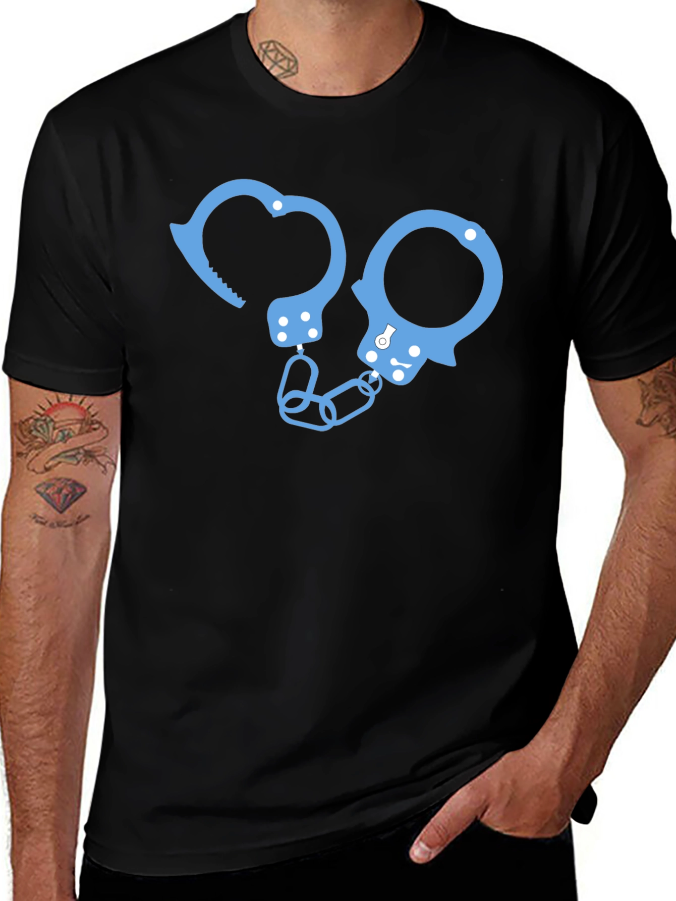 Novelty Handcuff Graphic T-Shirt - Black