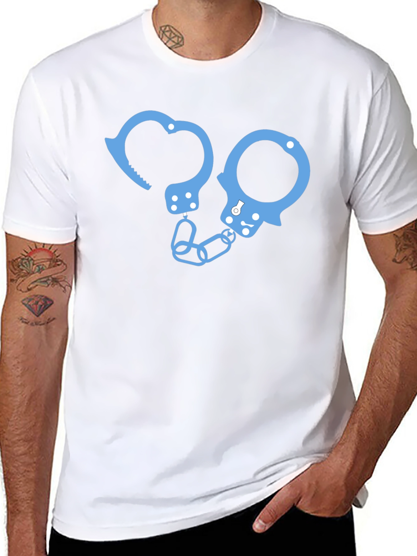 Novelty Handcuff Graphic T-Shirt - Black