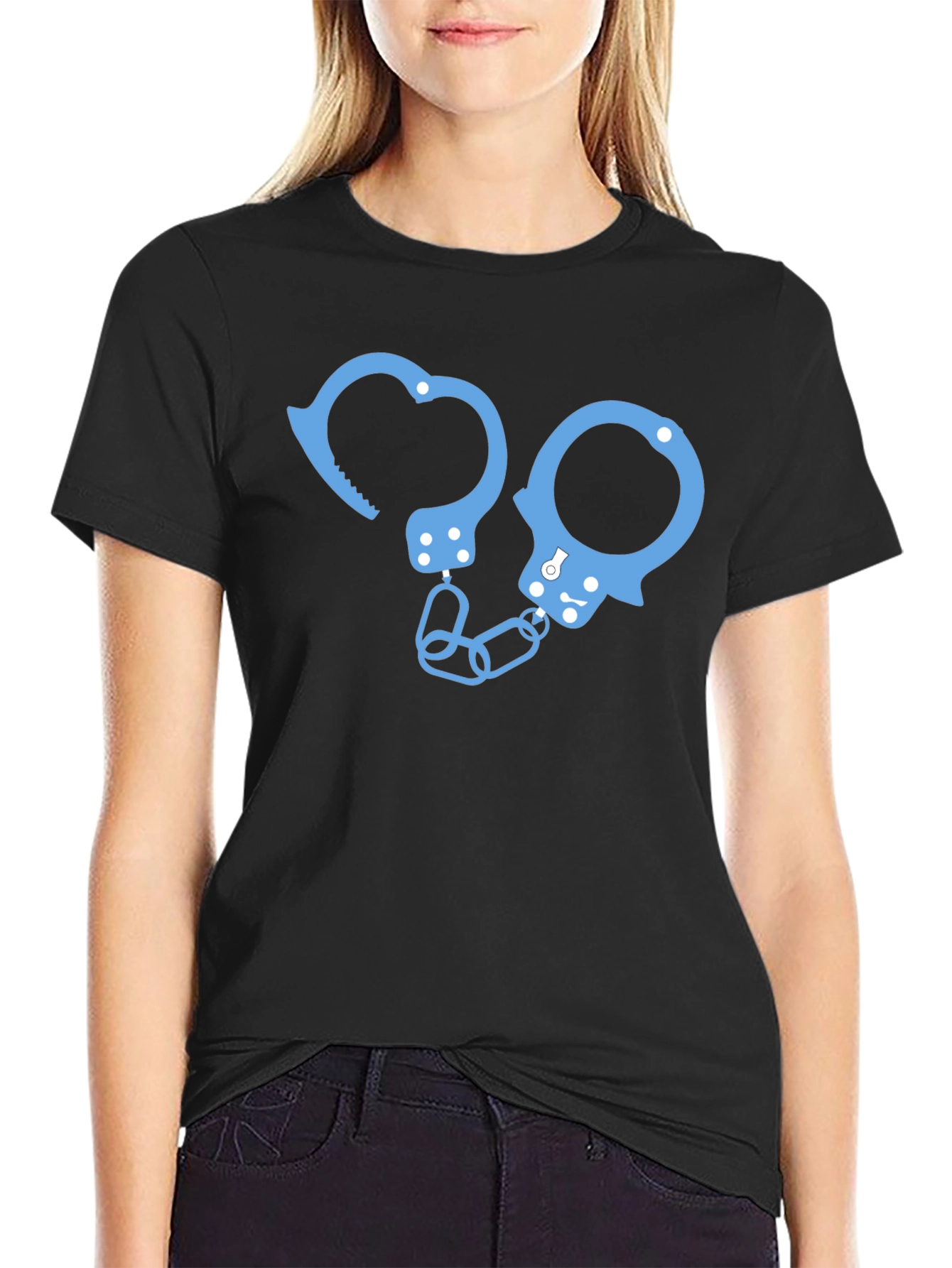 Novelty Handcuff Graphic T-Shirt - Black