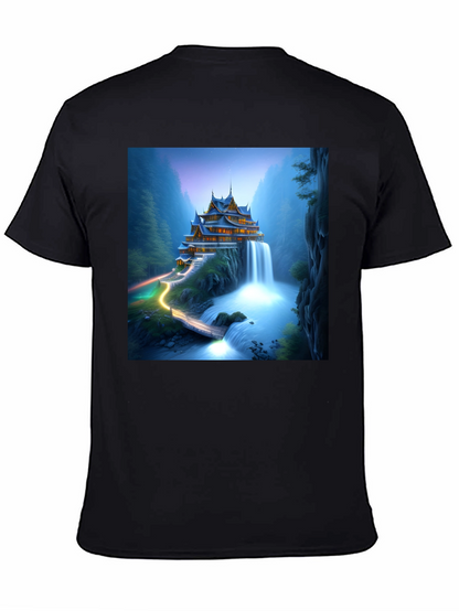 Waterfall Temple Graphic Tee - Mens Black T-Shirt