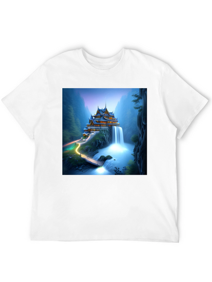 Waterfall Temple Graphic Tee - Mens Black T-Shirt