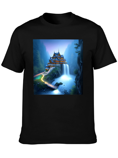 Waterfall Temple Graphic Tee - Mens Black T-Shirt