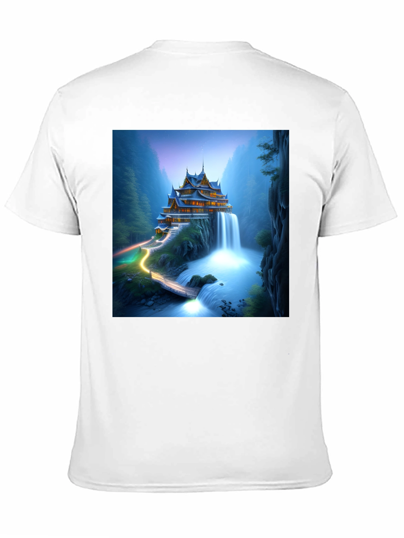 Waterfall Temple Graphic Tee - Mens Black T-Shirt