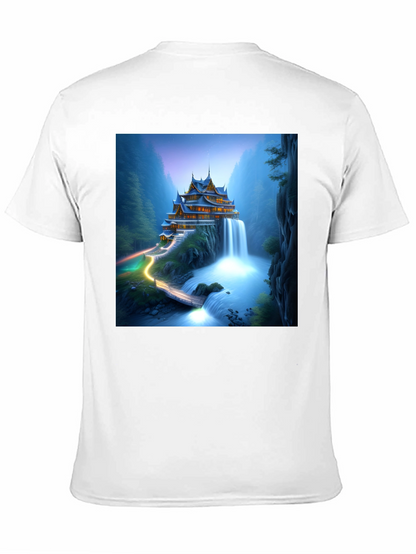 Waterfall Temple Graphic Tee - Mens Black T-Shirt
