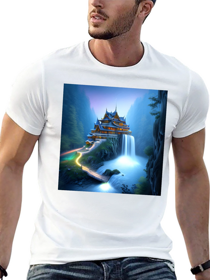 Waterfall Temple Graphic Tee - Mens Black T-Shirt