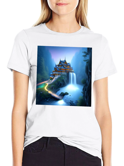 Waterfall Temple Graphic Tee - Mens Black T-Shirt