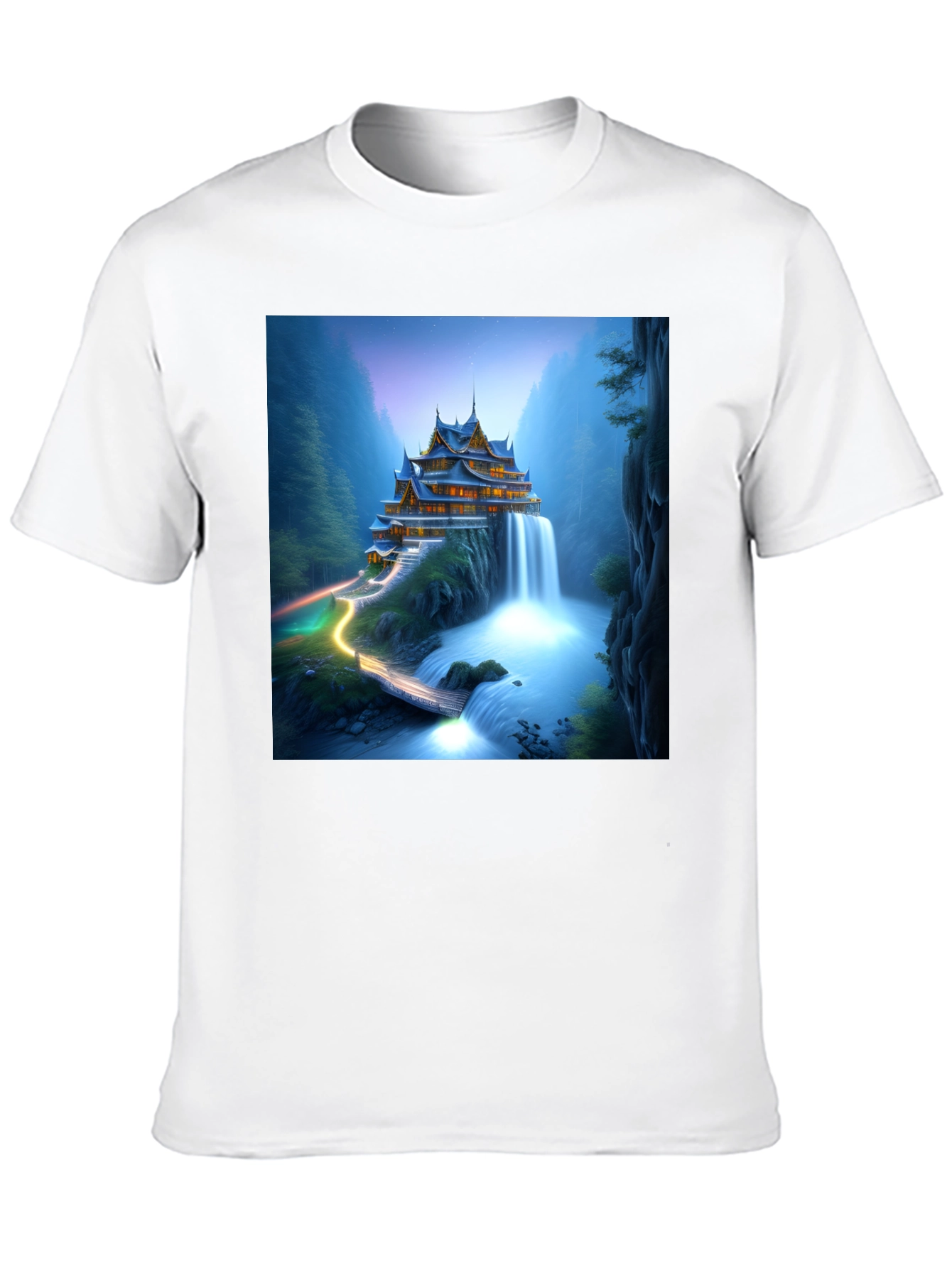 Waterfall Temple Graphic Tee - Mens Black T-Shirt